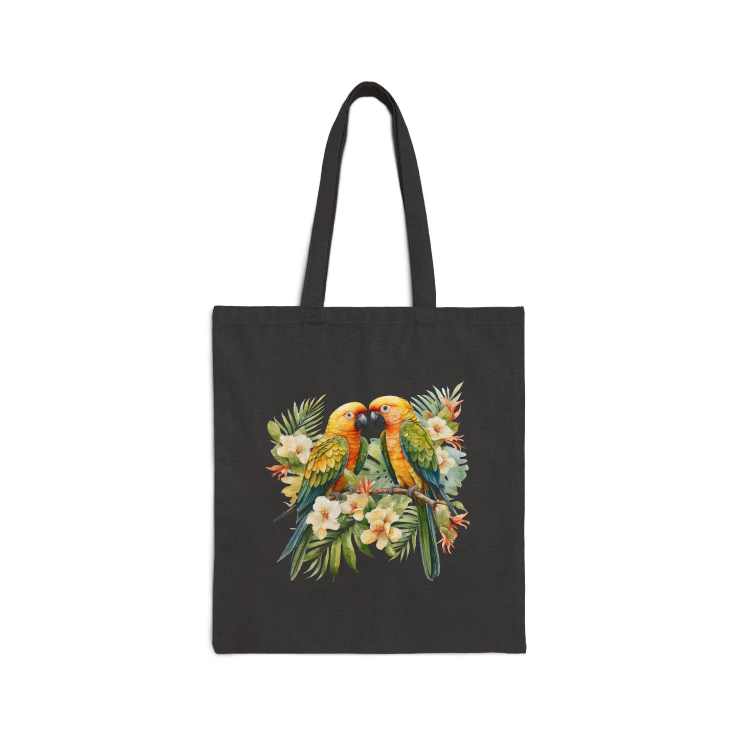 Tropical Birds Yellow - Cotton Canvas Tote Bag