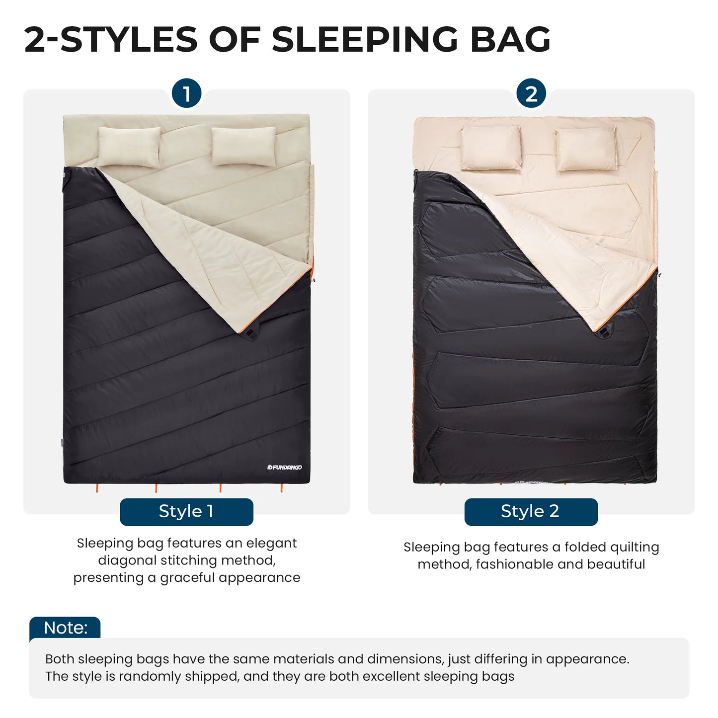 3-In-1 Double Sleeping Bags Lightweight Waterproof Queen Size Sleeping Bag with 2 Pillows for Adult , 39.2°F-62.6°F Black