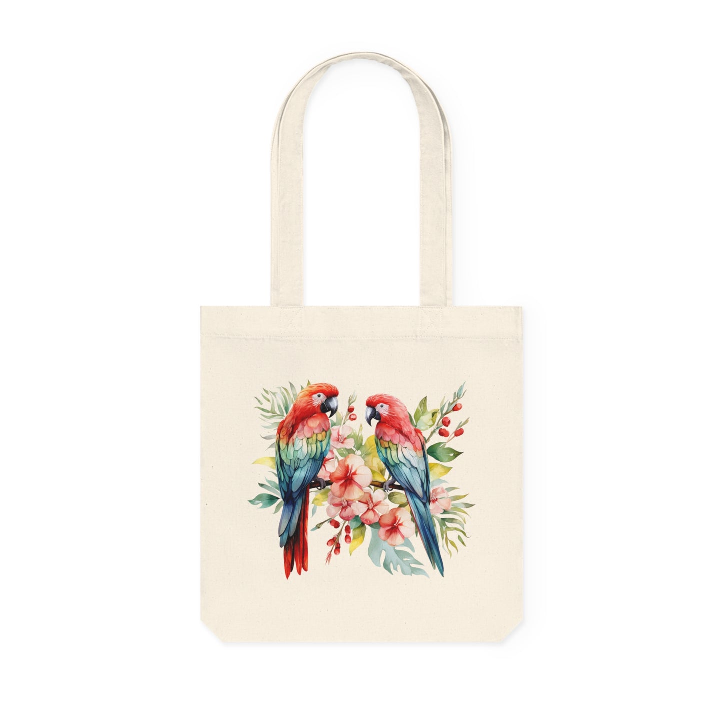 Tropical Birds Red and Blue - Woven Tote Bag
