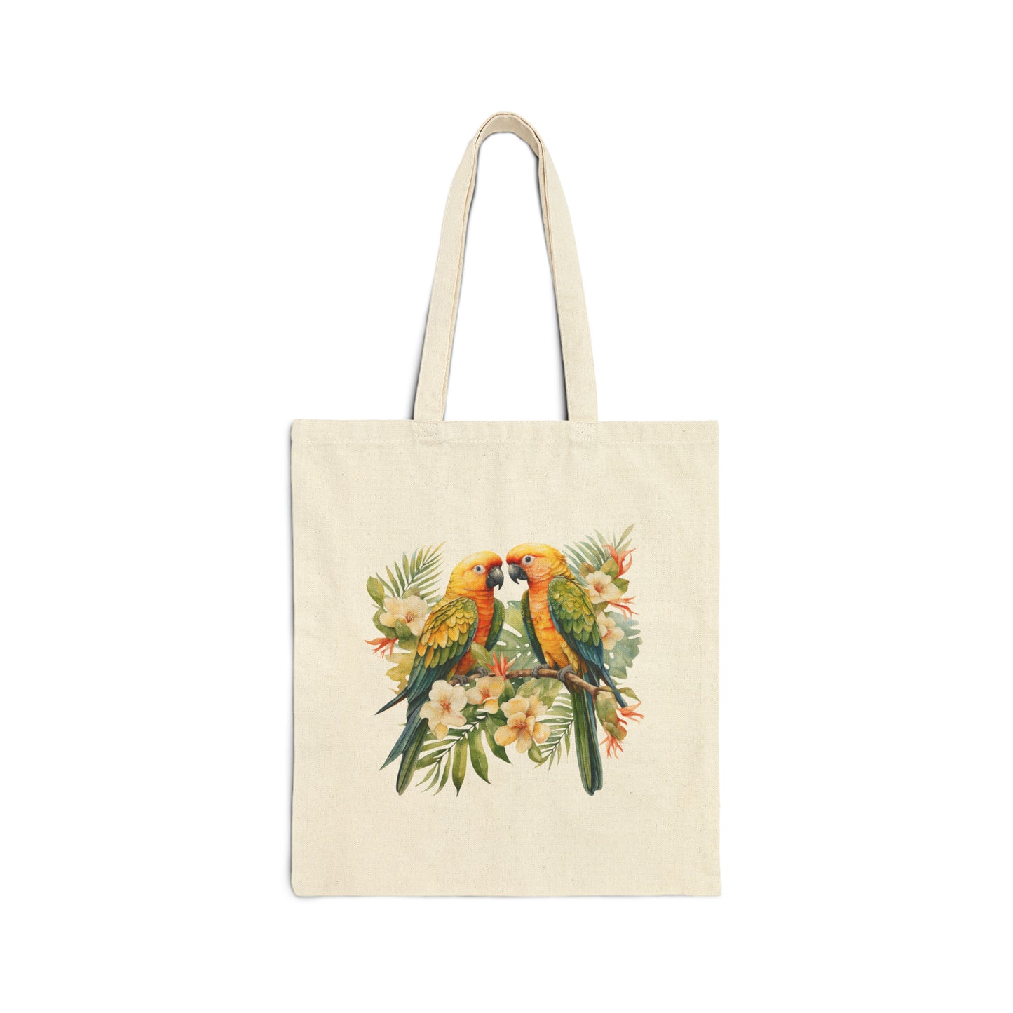 Tropical Birds Yellow - Cotton Canvas Tote Bag