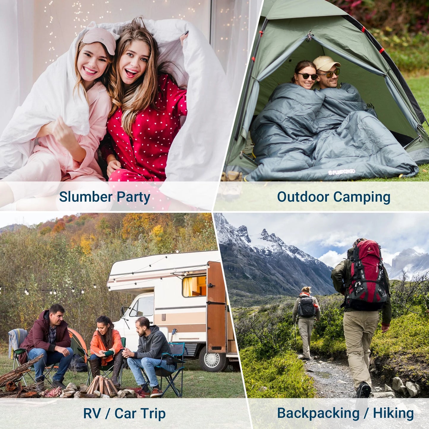 3-In-1 Double Sleeping Bags Lightweight Waterproof Queen Size Sleeping Bag with 2 Pillows for Adult , 39.2°F-62.6°F Black