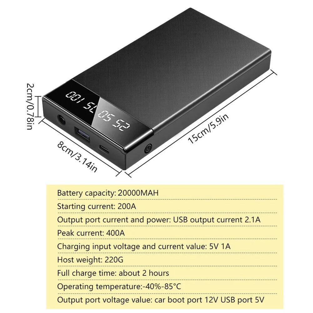 20000Mah Car Jump Starter Booster Jumper Box Power Bank Battery Charger Portable