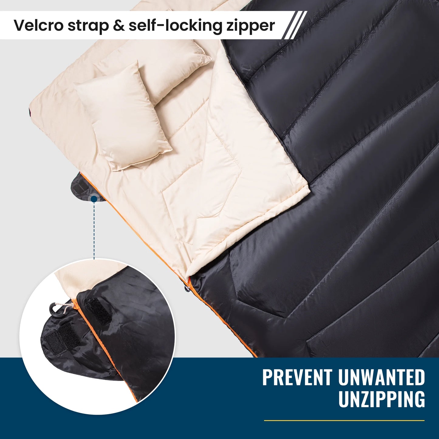 3-In-1 Double Sleeping Bags Lightweight Waterproof Queen Size Sleeping Bag with 2 Pillows for Adult , 39.2°F-62.6°F Black
