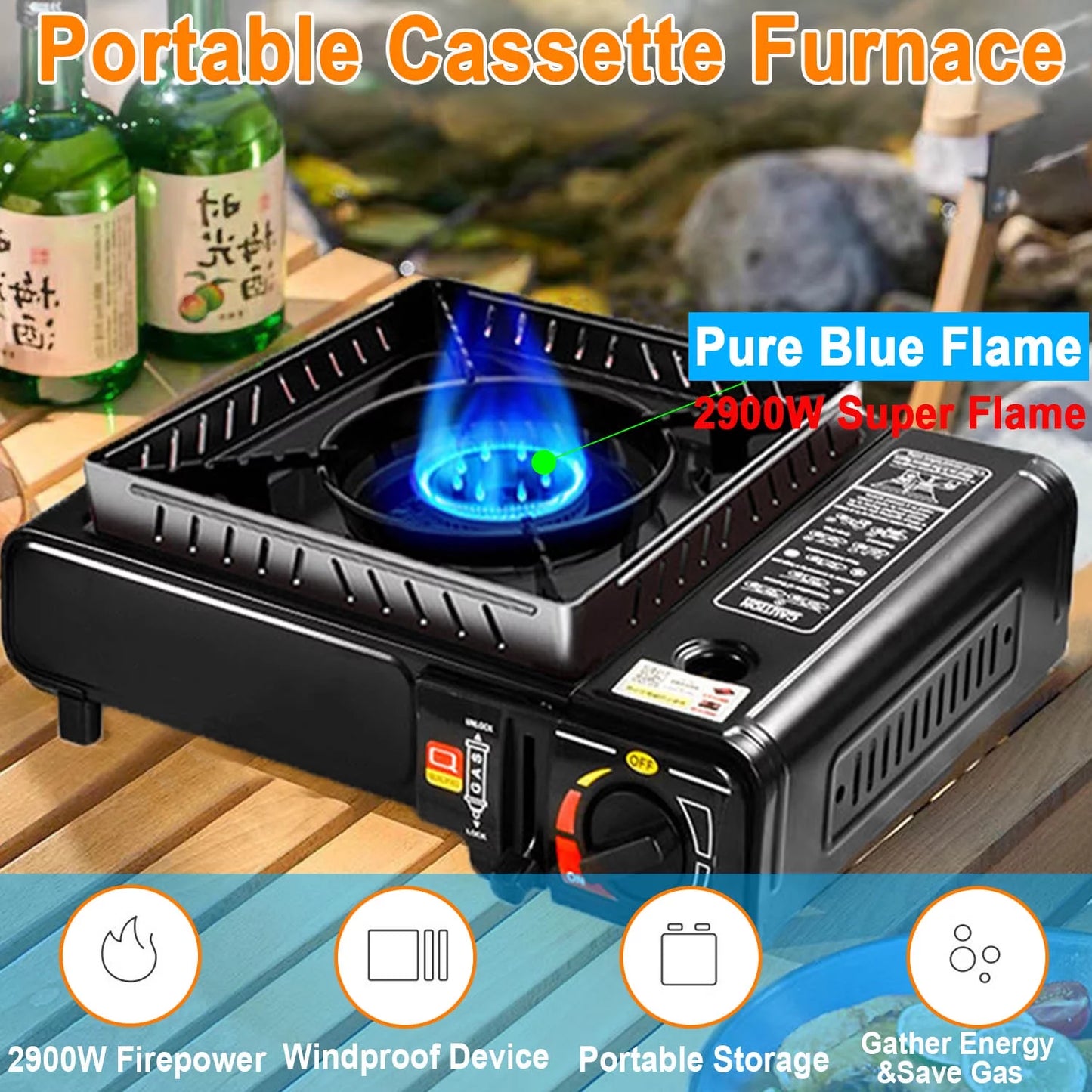 Portable Camping Stove,Butane Stove with Wind Baffle,Portable Camping Stove for Outdoor Cooking, with Carrying Case Great for Emergency Preparedness Kit