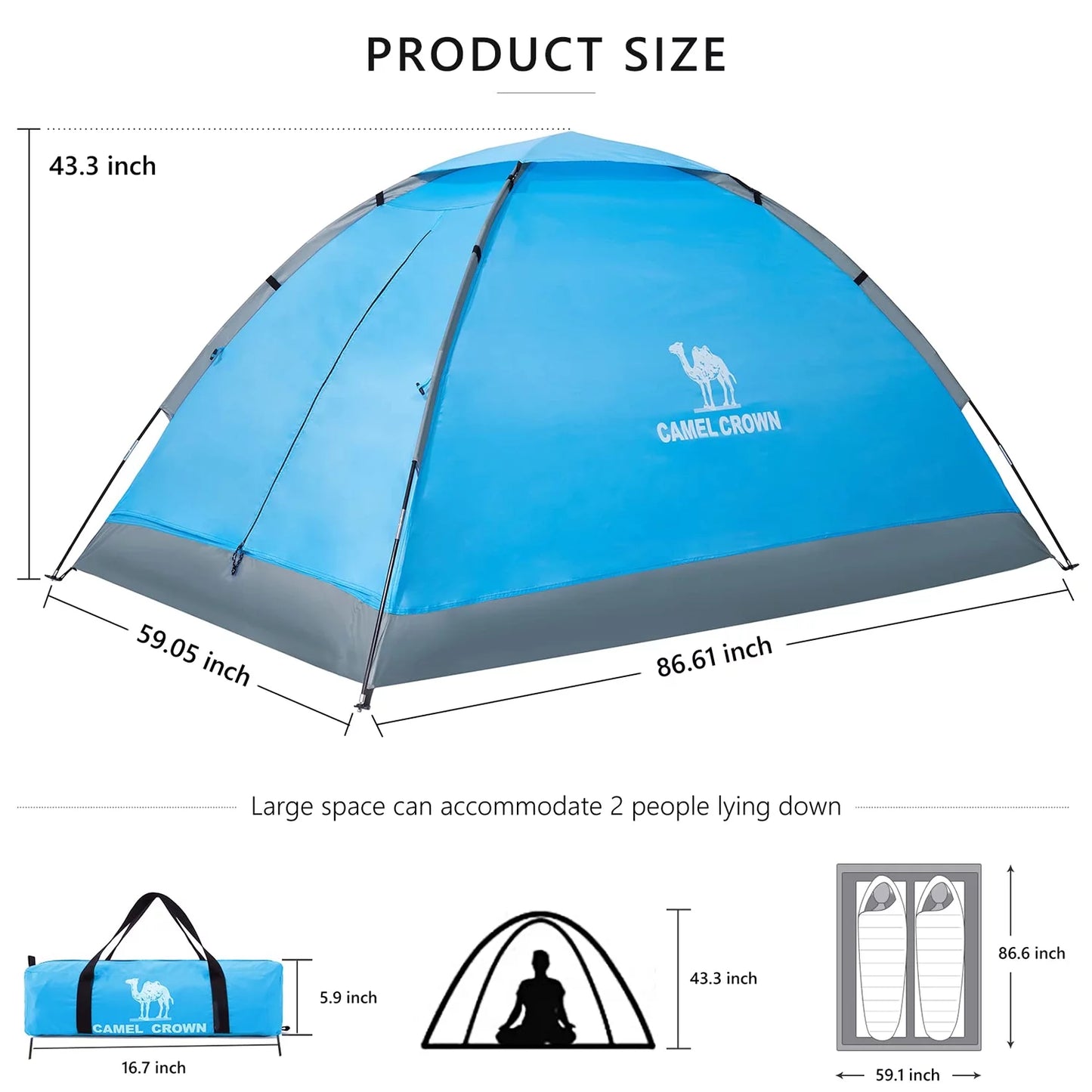 Lightweight 2-Person Camping Tent – Waterproof Dome, Portable Outdoor Emergency Shelter with Easy Setup and Carry Bag (Blue)