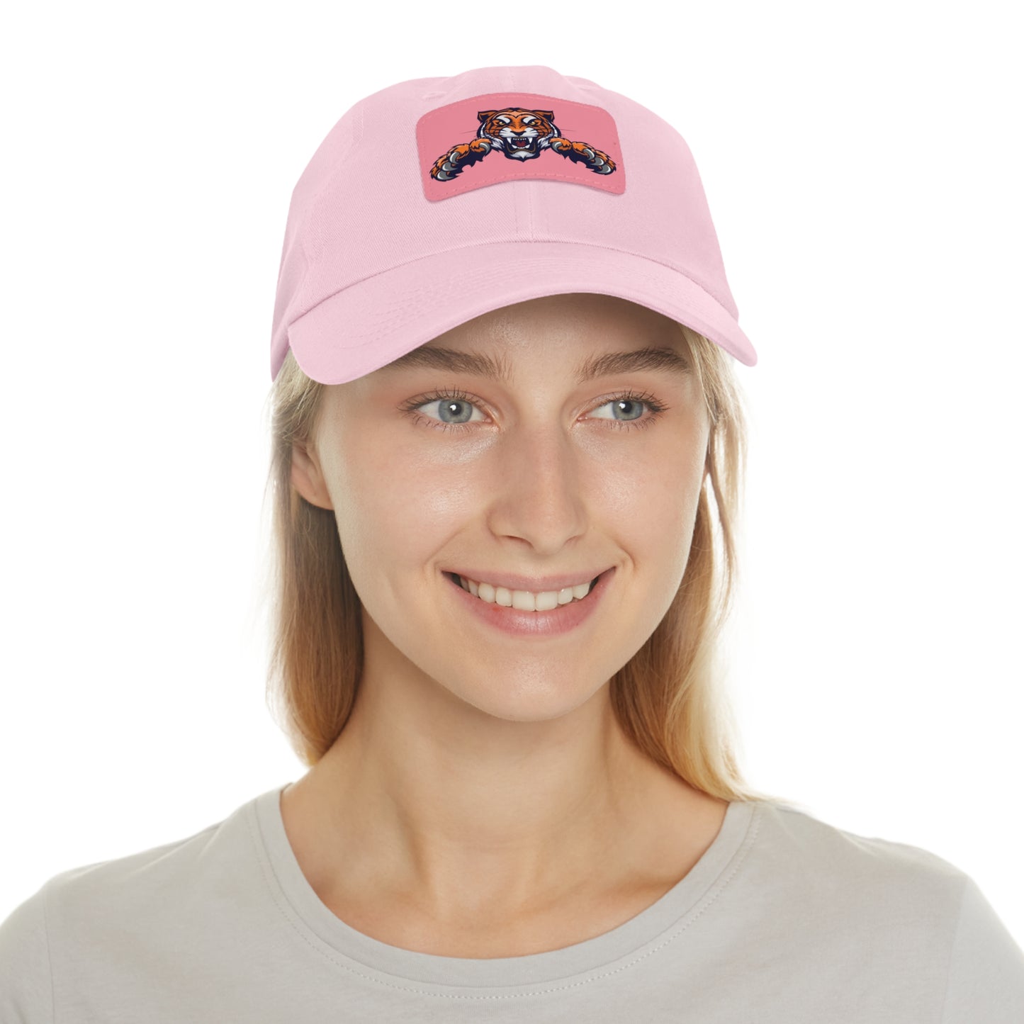 Tiger Pouncing - Hat with Rectangle Leather Patch