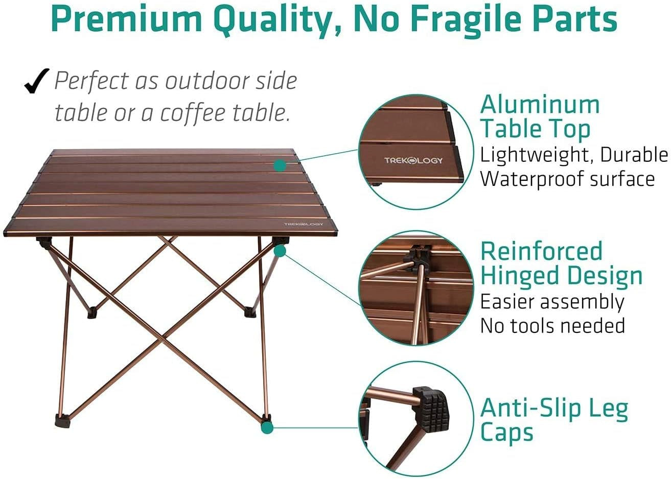 Medium Aluminum Camping Table Brown Foldable Portable