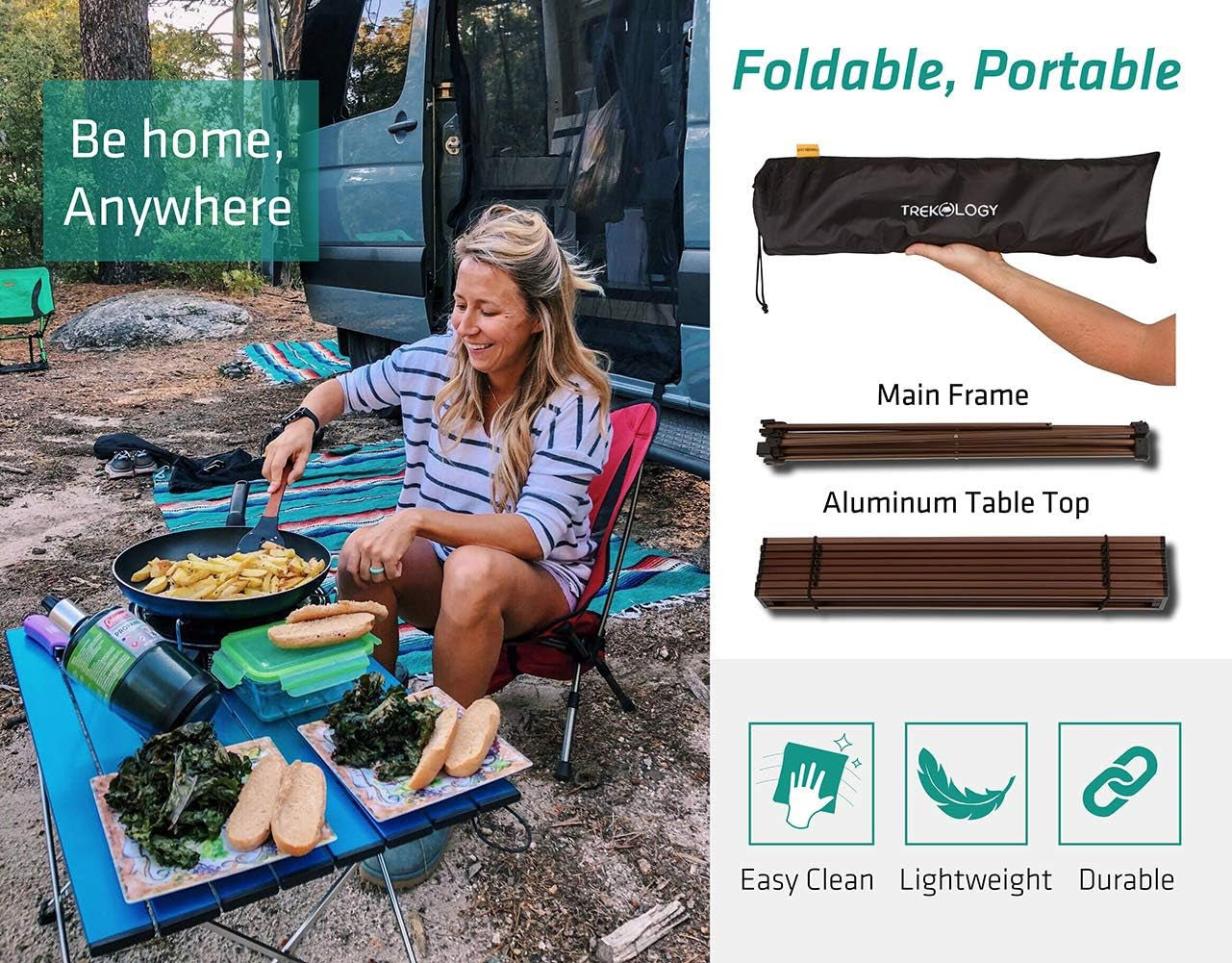 Medium Aluminum Camping Table Brown Foldable Portable