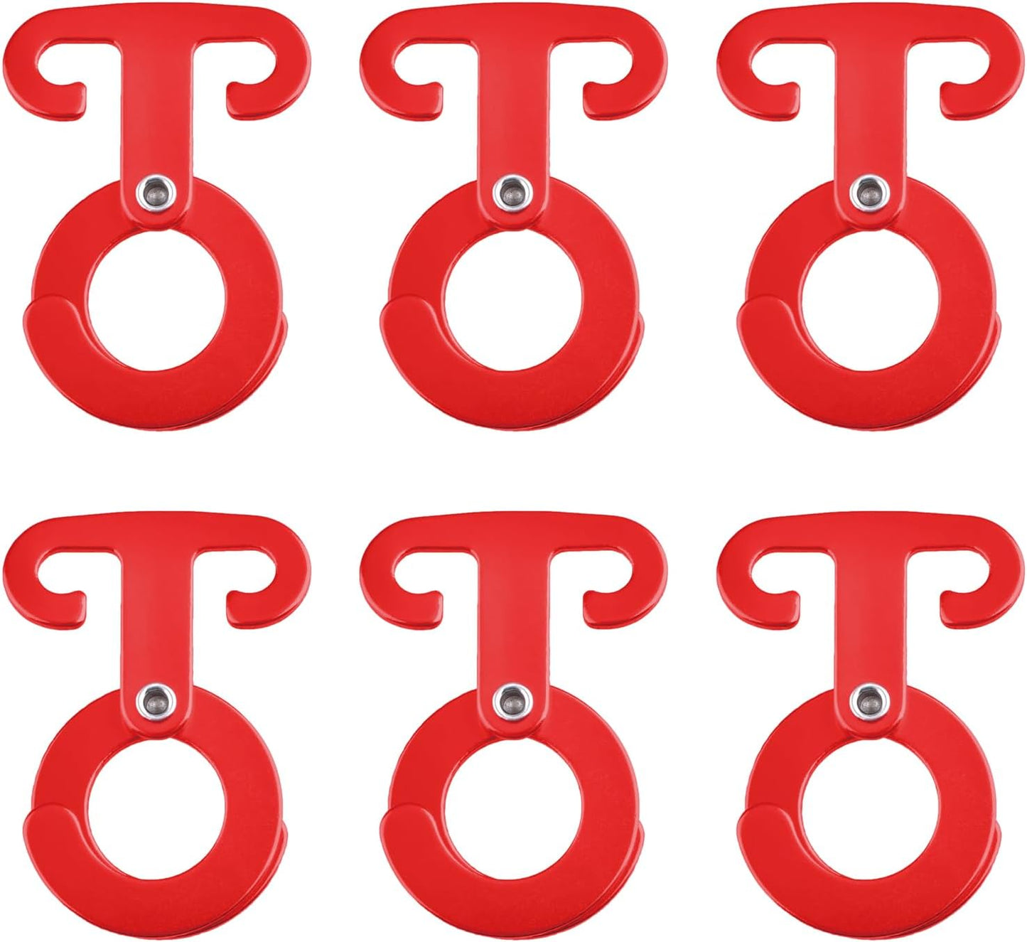 Ultralight Aluminum T-Ring Hooks, Paracord Tension Camp Hooks Guyline Cord Adjuster for Tent Camping Hiking Backpacking Outdoor Activity (Red - 6 Pack)