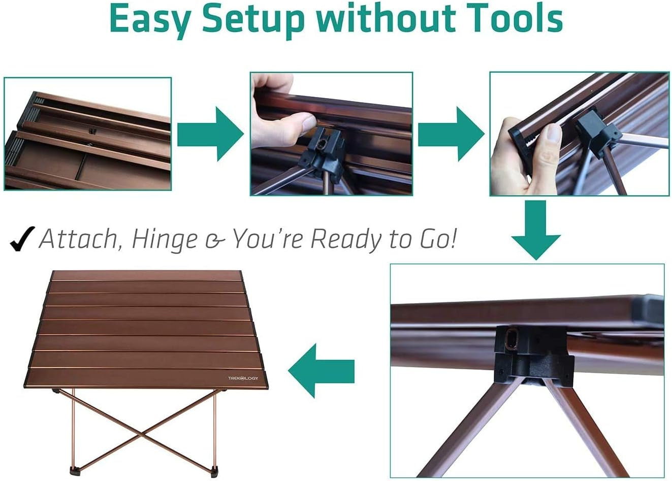 Medium Aluminum Camping Table Brown Foldable Portable