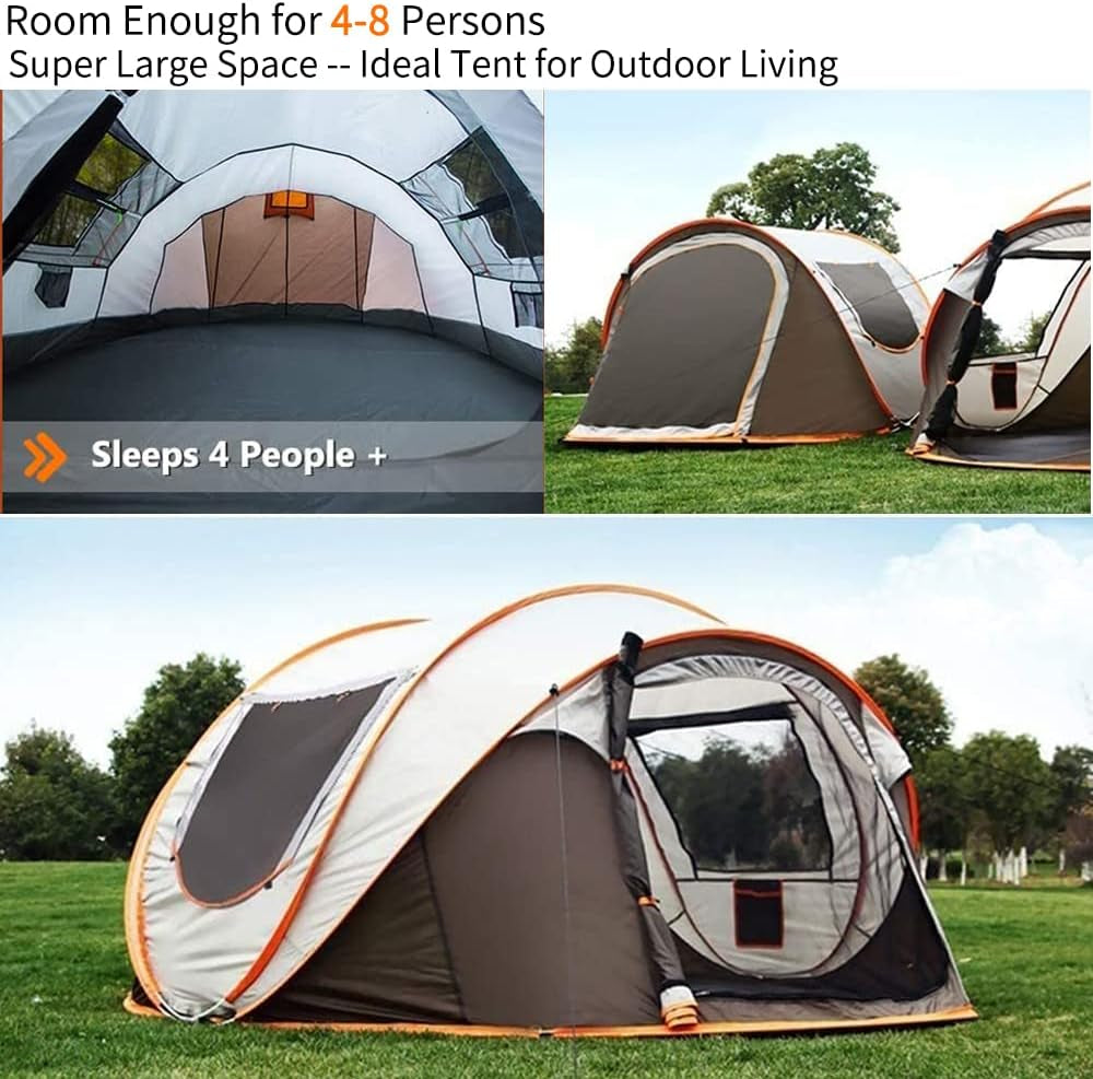Easy Pop-Up Tent for 4-8 People: Waterproof Instant Family Tent with 2 Doors for Camping, Hiking, and Travel