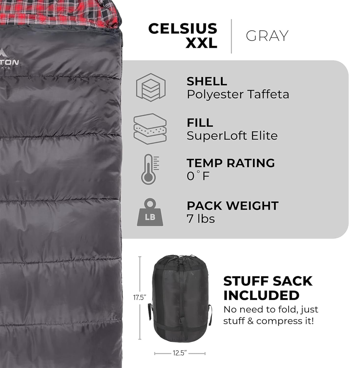Celsius XXL, -25, 20, 0 Degree Sleeping Bags, All Weather Sleeping Bags for Adults, Camping Made Easy and Warm. Compression Sack Included