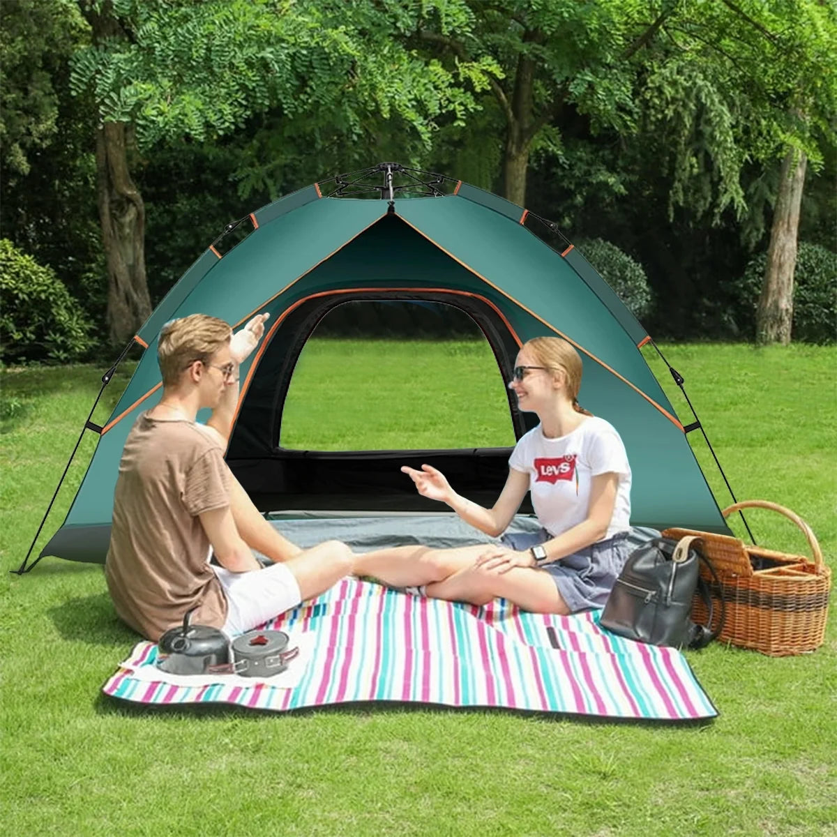 2-4 Person Waterproof Camping Tent with Carrying Bag – Pop-Up Canopy, Instant Family Tent with Windproof Ropes, UV Protection, Ultralight Blackout Design for Beach, Hiking, and Outdoor Camping