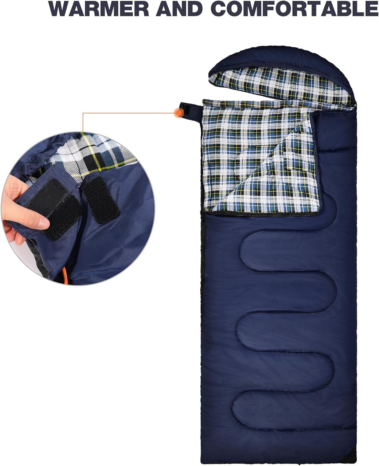 Flannel Sleeping Bag for Adults, Comfortable Cotton Sleeping Bags for Camping with Detachable Hood, Red/Grey/Blue