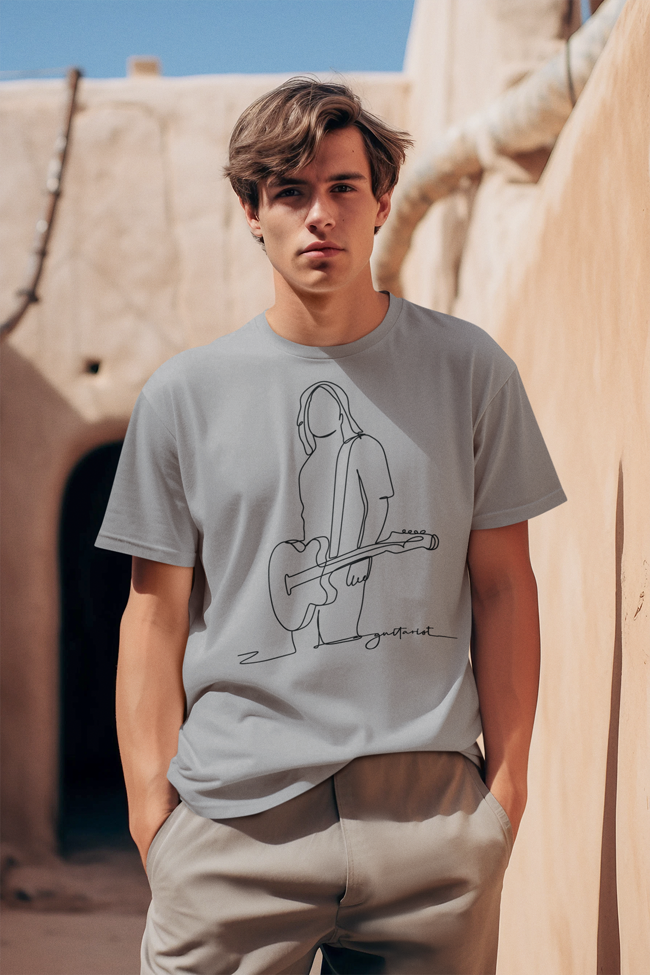 Guitarist Line Drawing - Softstyle T-Shirt