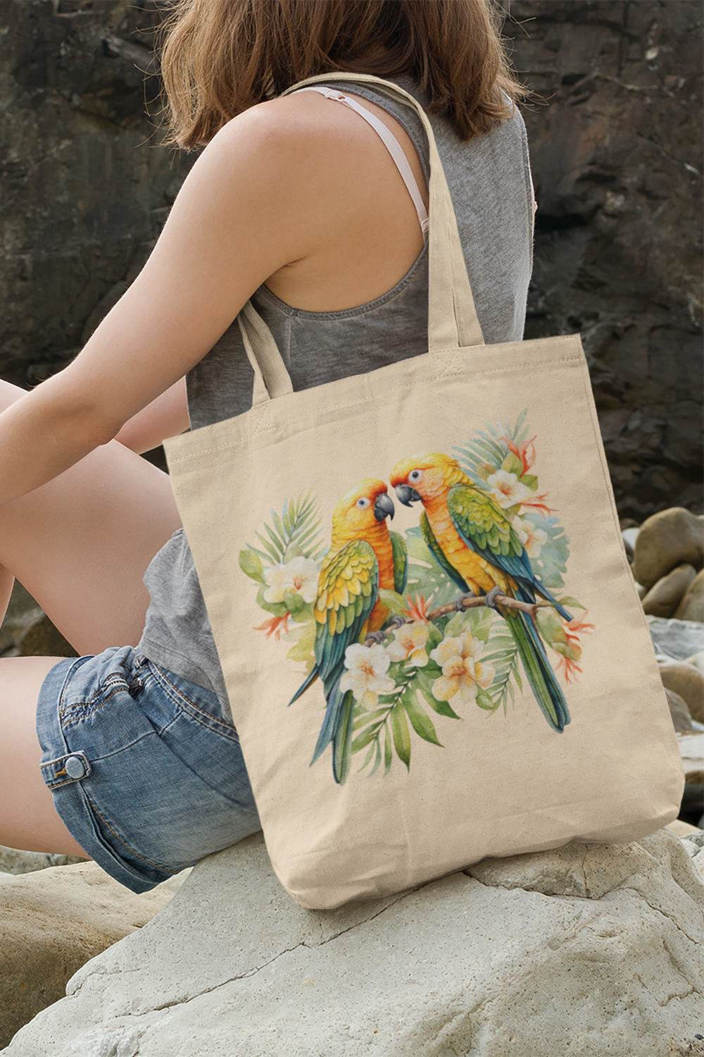 Tropical Birds Yellow - Woven Tote Bag