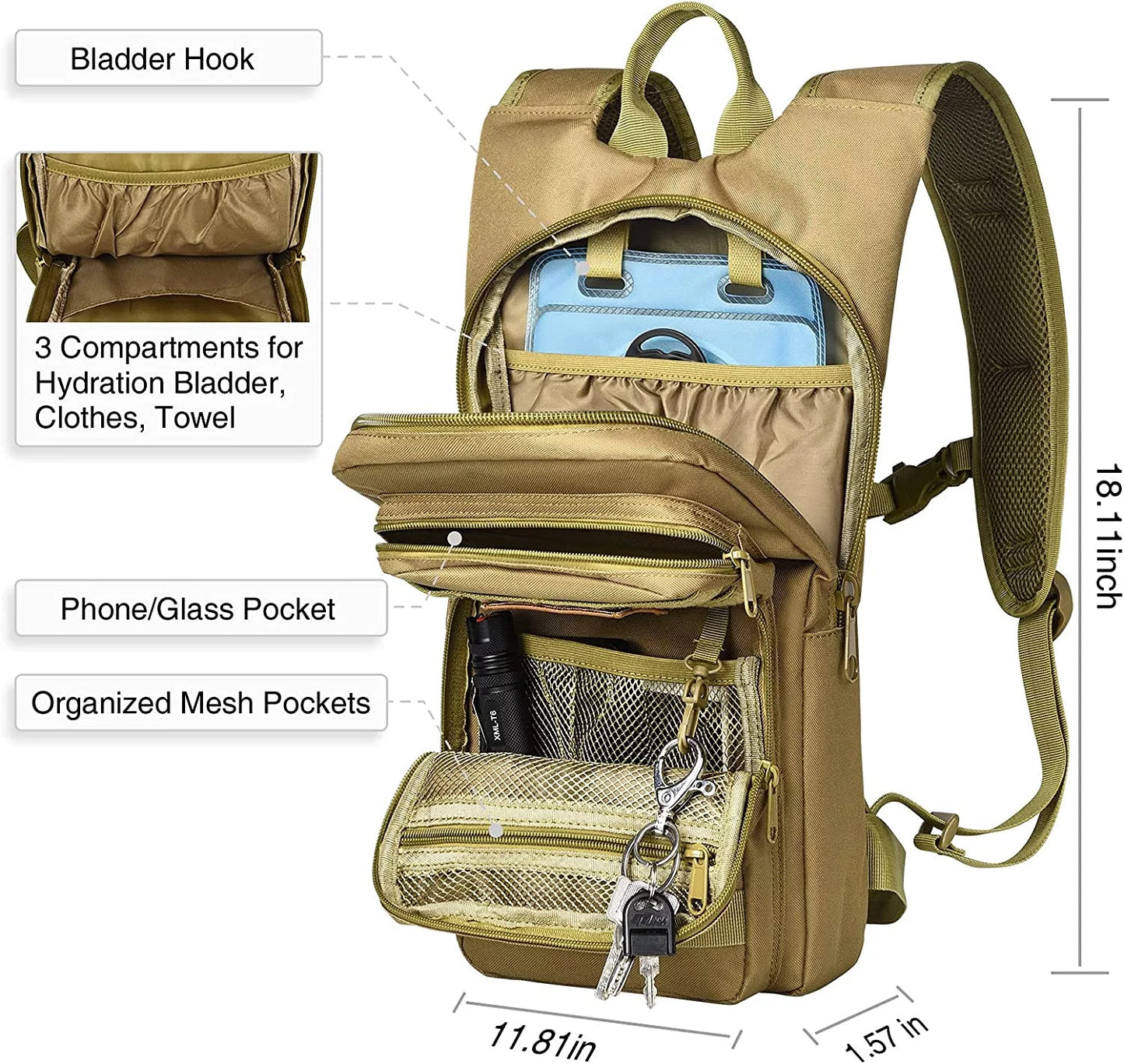 17L Hydration Backpack with 3L TPU Water Bladder: Molle-Compatible Water Pack for Hunting, Hiking, Cycling, Climbing, and Running