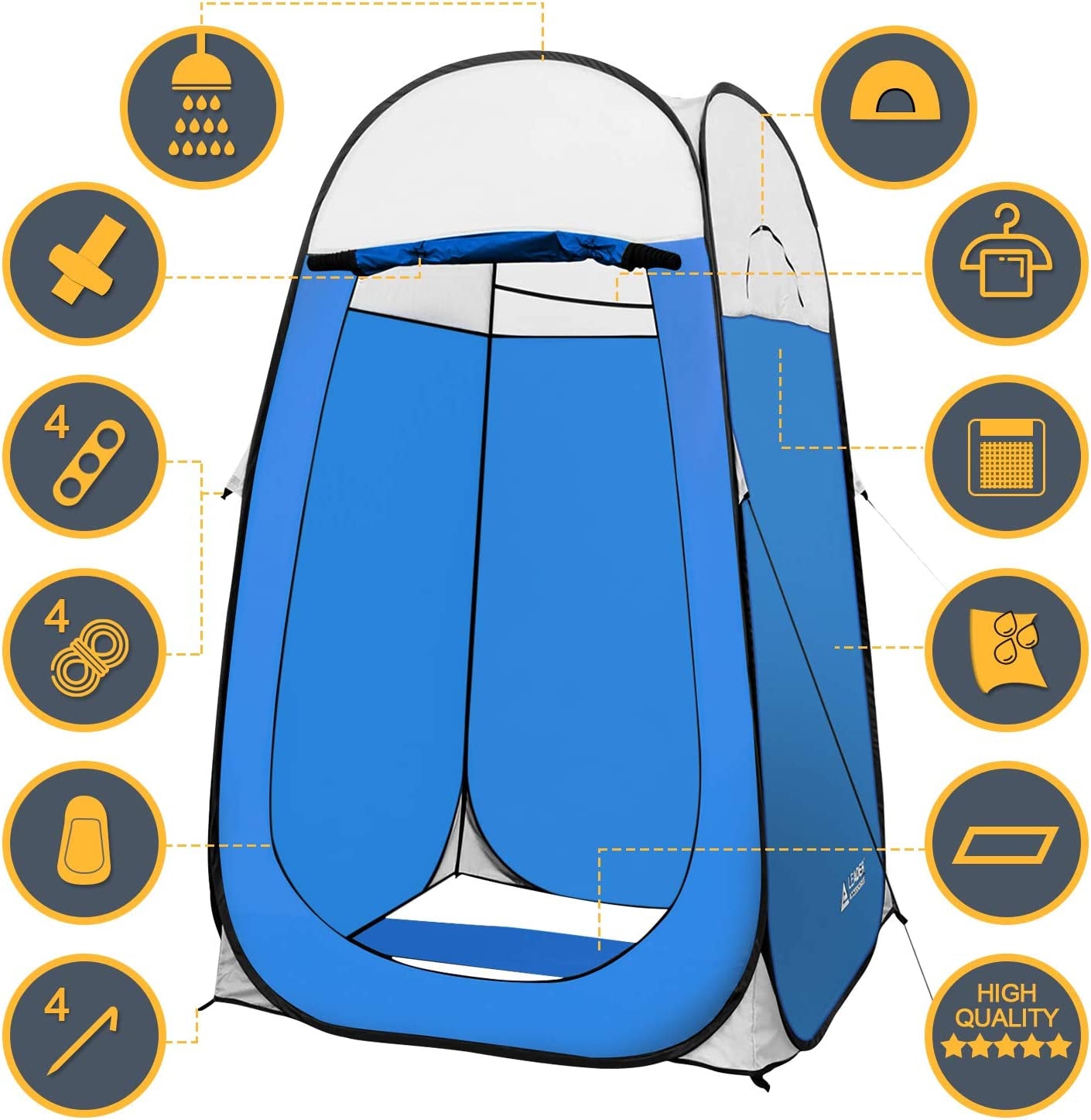 Pop up Shower Tent Dressing Changing Tent Pod Toilet Tent 4' X 4' X 78"(H) Big Size (Blue)