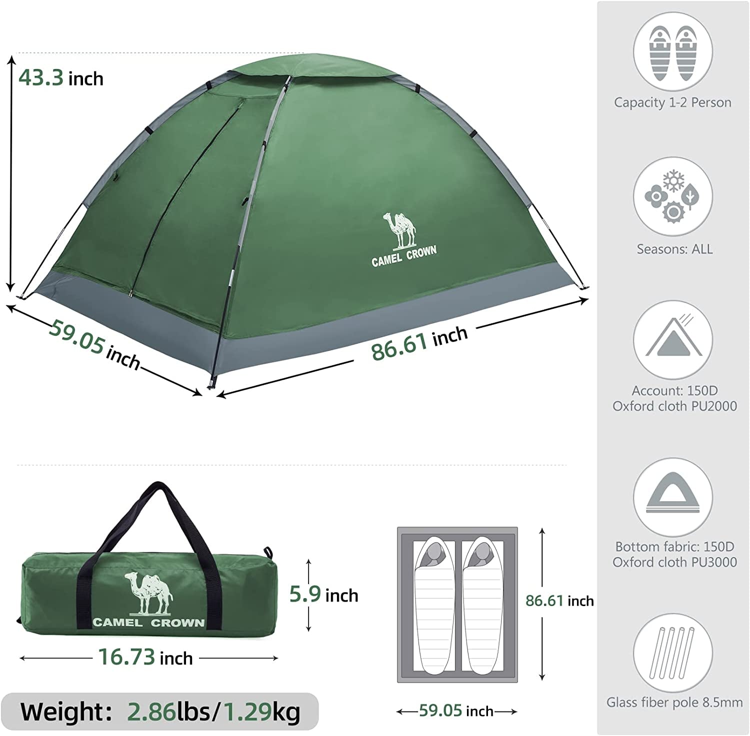 2-4 Person Camping Tent with Removable Rain Fly, Easy Setup Outdoor Tents Water Resistant Lightweight Portable for Backpacking Camping Hiking Traveling