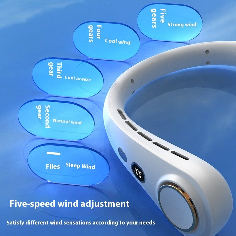 Portable Leaf-free Digital Display Neck Fan