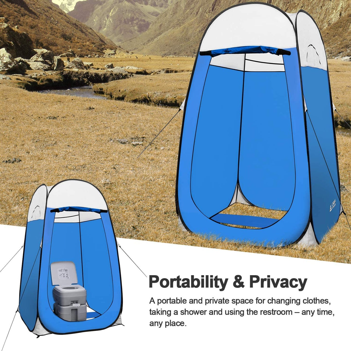 Pop up Shower Tent Dressing Changing Tent Pod Toilet Tent 4' X 4' X 78"(H) Big Size (Blue)