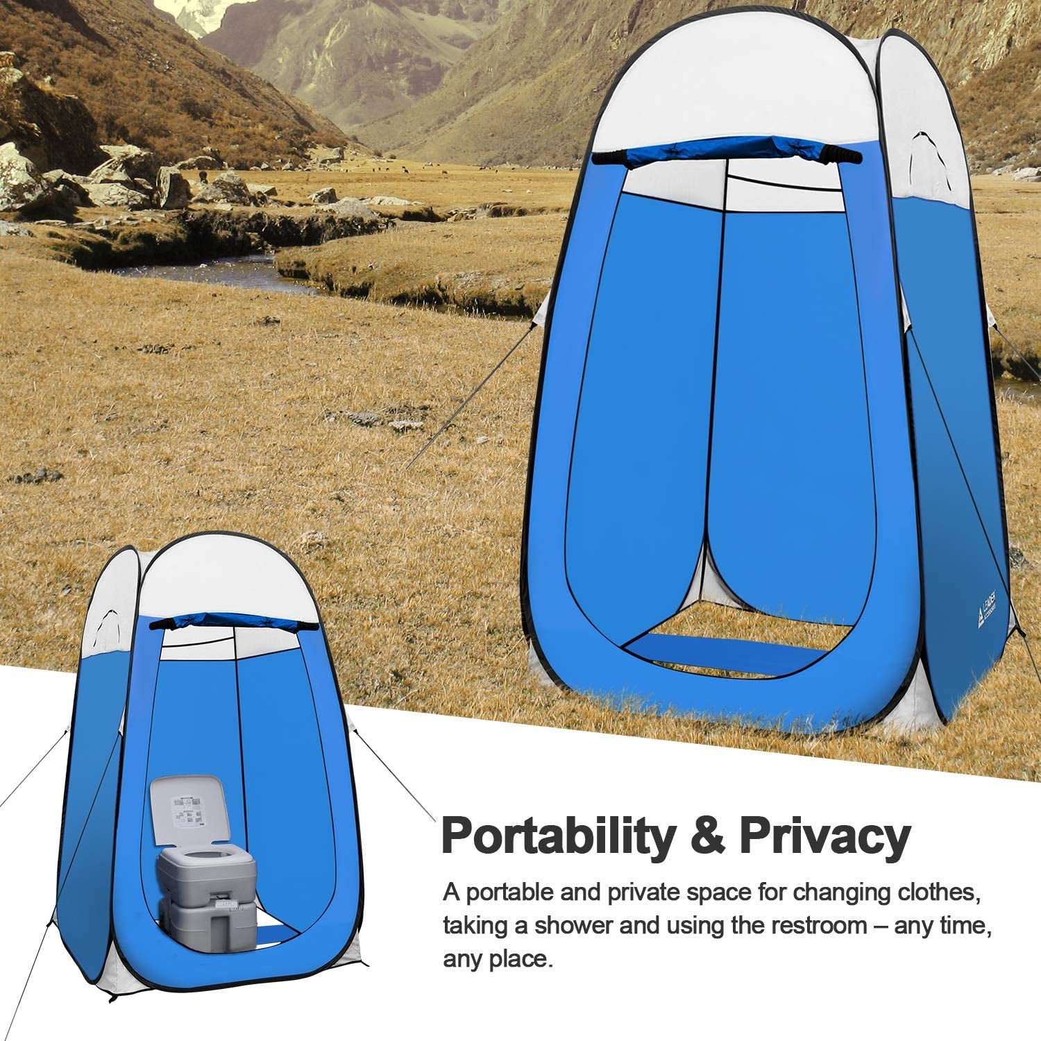 Pop up Shower Tent Dressing Changing Tent Pod Toilet Tent 4' X 4' X 78"(H) Big Size (Blue)
