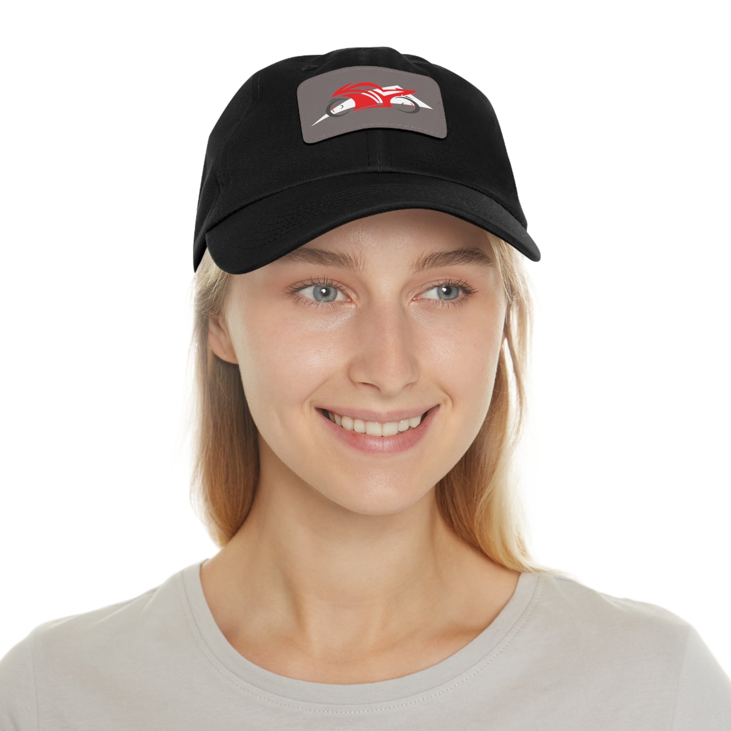 Red Sportbike - Hat with Rectangle Leather Patch