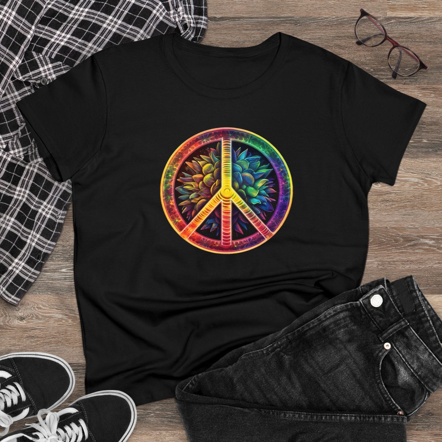 Vintage Peace Sign - Women's Midweight Cotton Tee