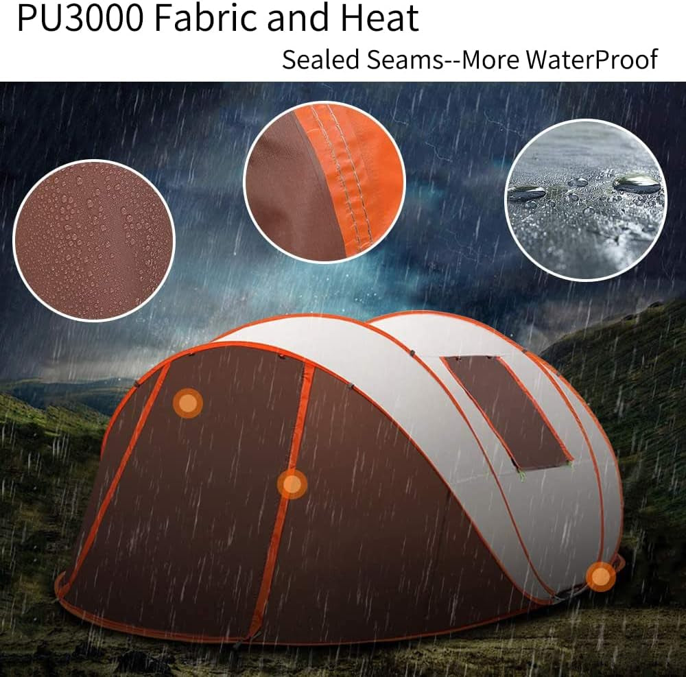 Easy Pop-Up Tent for 4-8 People: Waterproof Instant Family Tent with 2 Doors for Camping, Hiking, and Travel