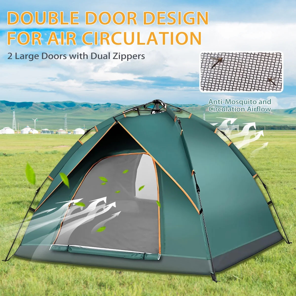 2-4 Person Waterproof Camping Tent with Carrying Bag – Pop-Up Canopy, Instant Family Tent with Windproof Ropes, UV Protection, Ultralight Blackout Design for Beach, Hiking, and Outdoor Camping