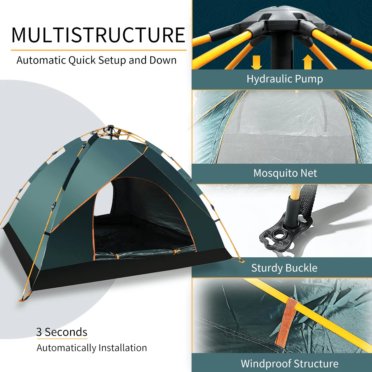 2-4 Person Waterproof Camping Tent with Carrying Bag – Pop-Up Canopy, Instant Family Tent with Windproof Ropes, UV Protection, Ultralight Blackout Design for Beach, Hiking, and Outdoor Camping