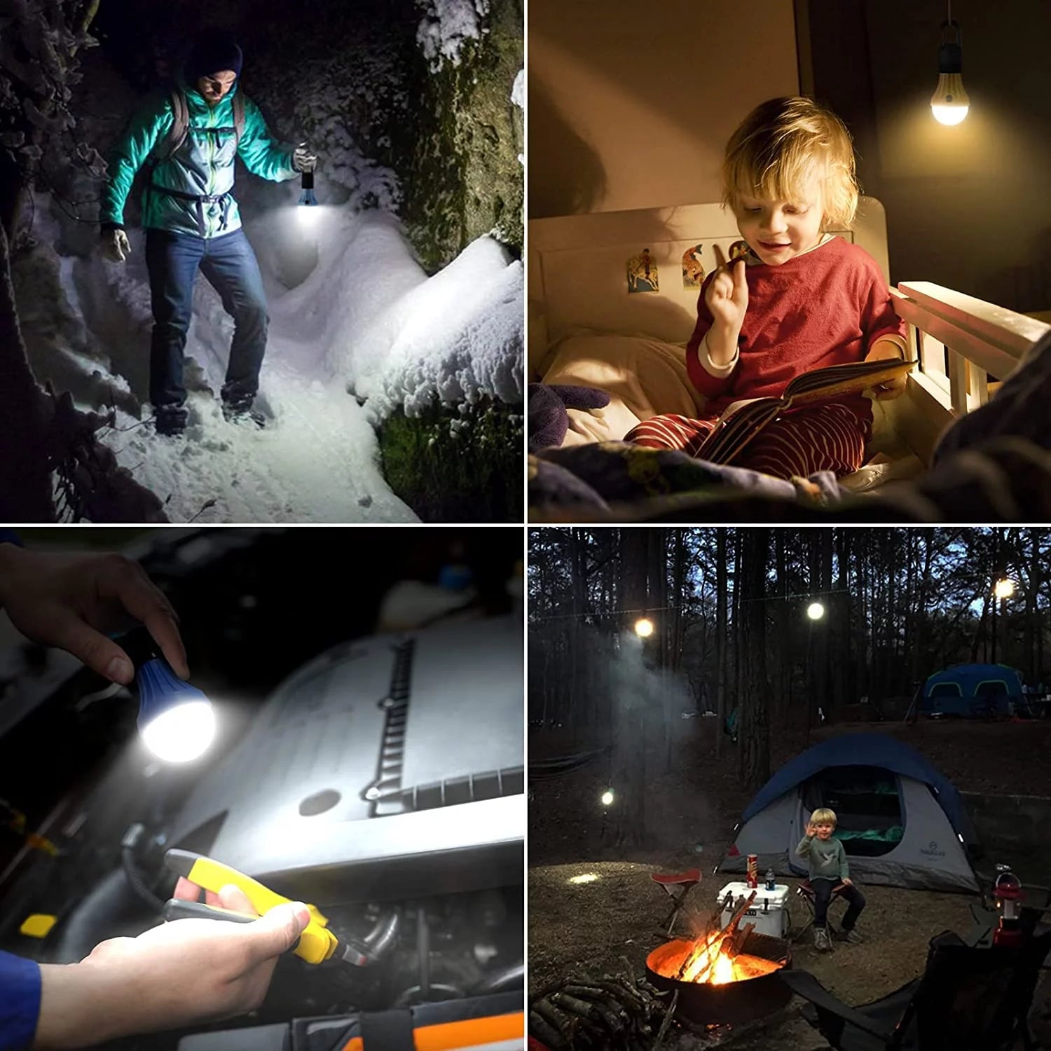 4-Pack LED Camping Lanterns with Clip Hook - 3 Lighting Modes, Collapsible Hanging Tent Lights, Batteries Included, Ideal for Camping, Hiking, Hurricanes, and Power Outages