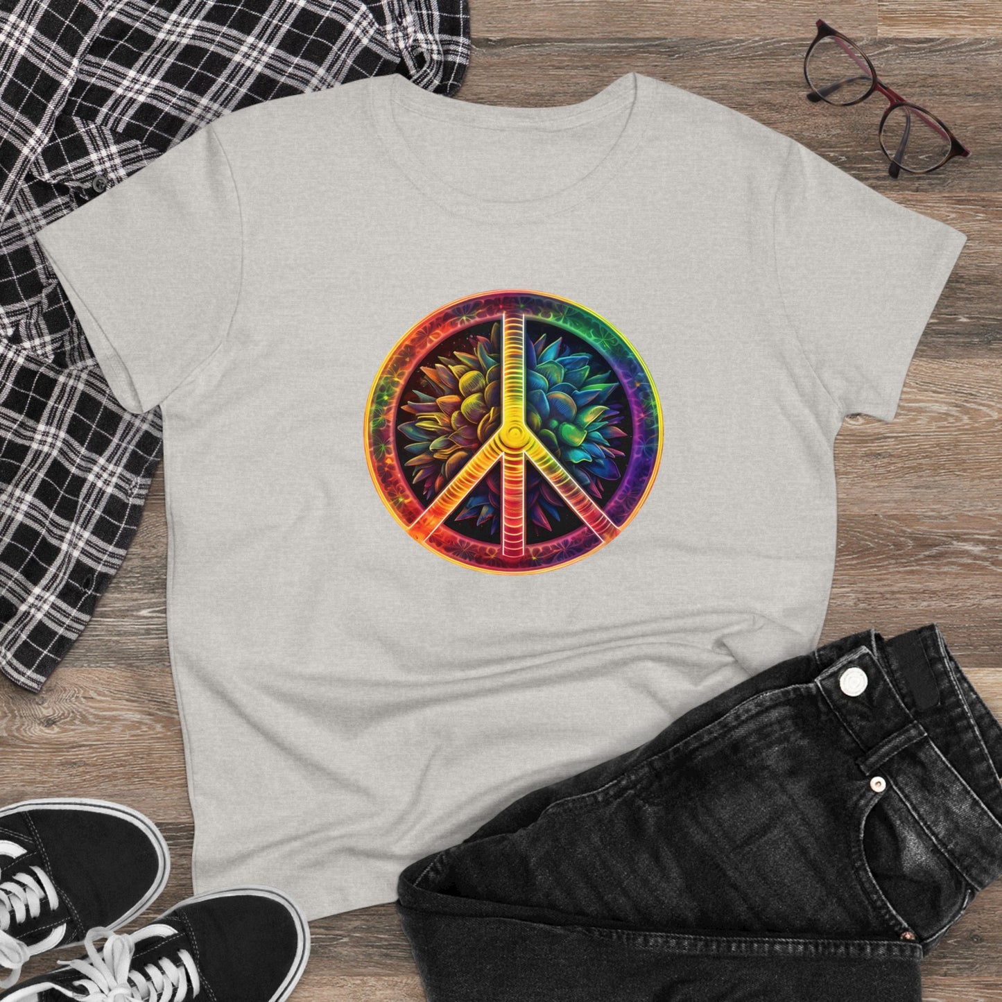 Vintage Peace Sign - Women's Midweight Cotton Tee