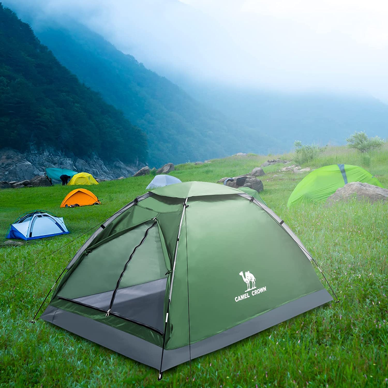2-4 Person Camping Tent with Removable Rain Fly, Easy Setup Outdoor Tents Water Resistant Lightweight Portable for Backpacking Camping Hiking Traveling