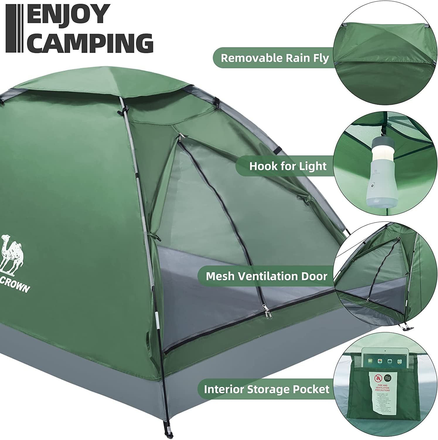 2-4 Person Camping Tent with Removable Rain Fly, Easy Setup Outdoor Tents Water Resistant Lightweight Portable for Backpacking Camping Hiking Traveling