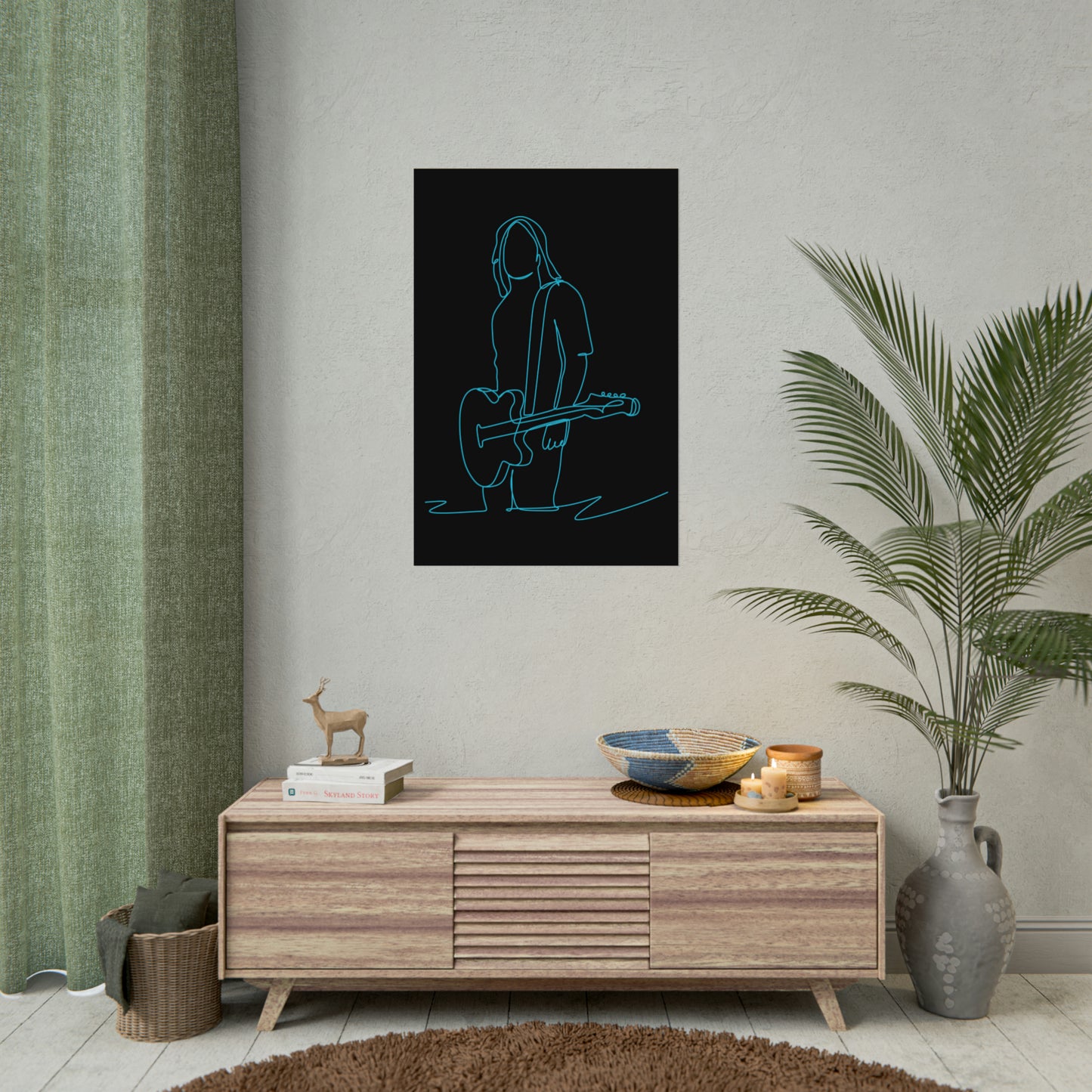 Guitarist Line Drawing - Rolled Poster