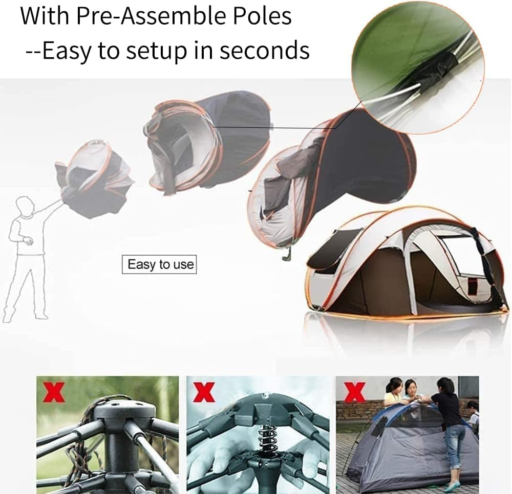 Easy Pop-Up Tent for 4-8 People: Waterproof Instant Family Tent with 2 Doors for Camping, Hiking, and Travel