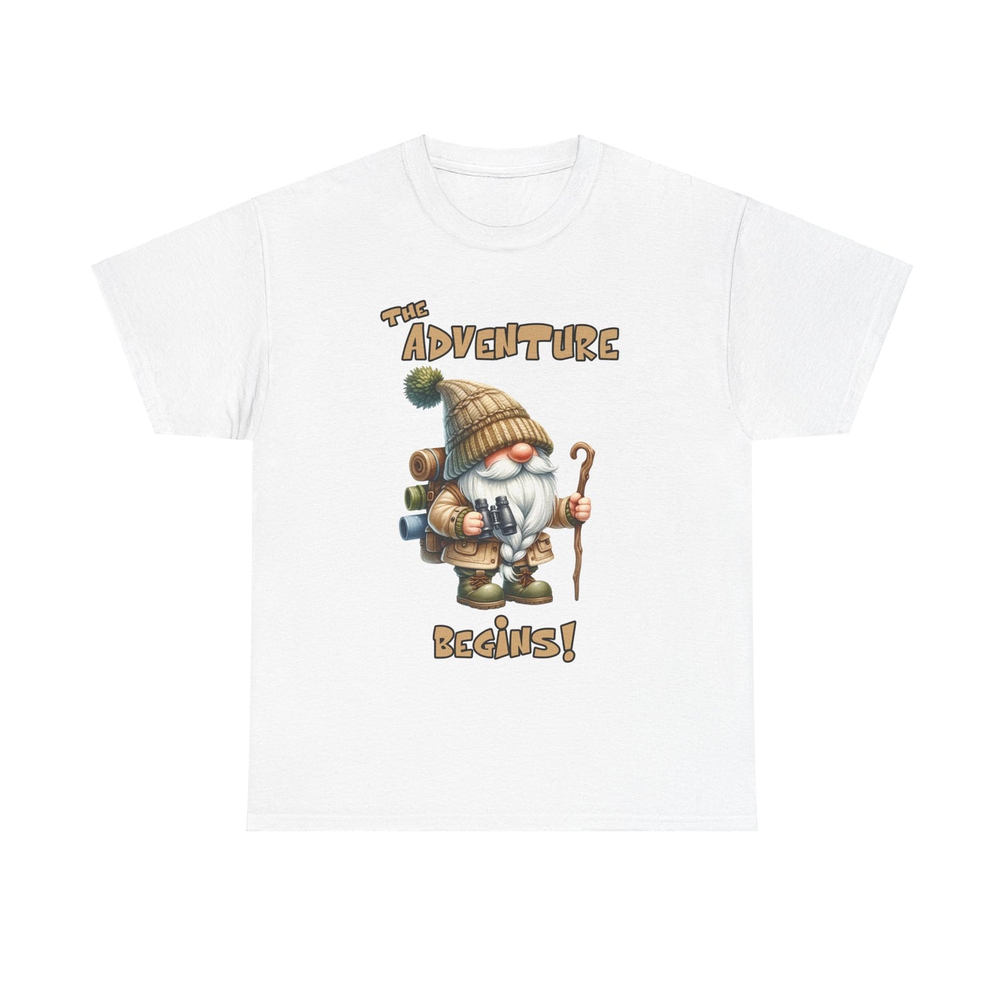 Camping Gnome - The Adventure Begins - Heavy Cotton Tee