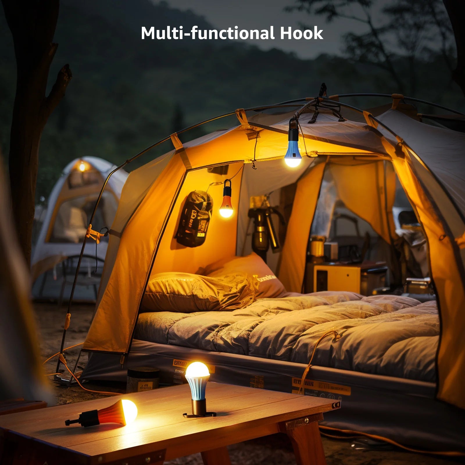 4-Pack LED Camping Lanterns with Clip Hook - 3 Lighting Modes, Collapsible Hanging Tent Lights, Batteries Included, Ideal for Camping, Hiking, Hurricanes, and Power Outages