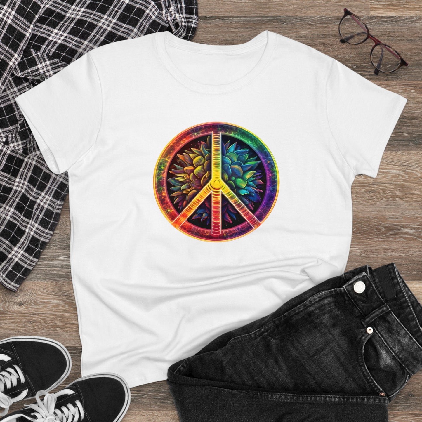 Vintage Peace Sign - Women's Midweight Cotton Tee
