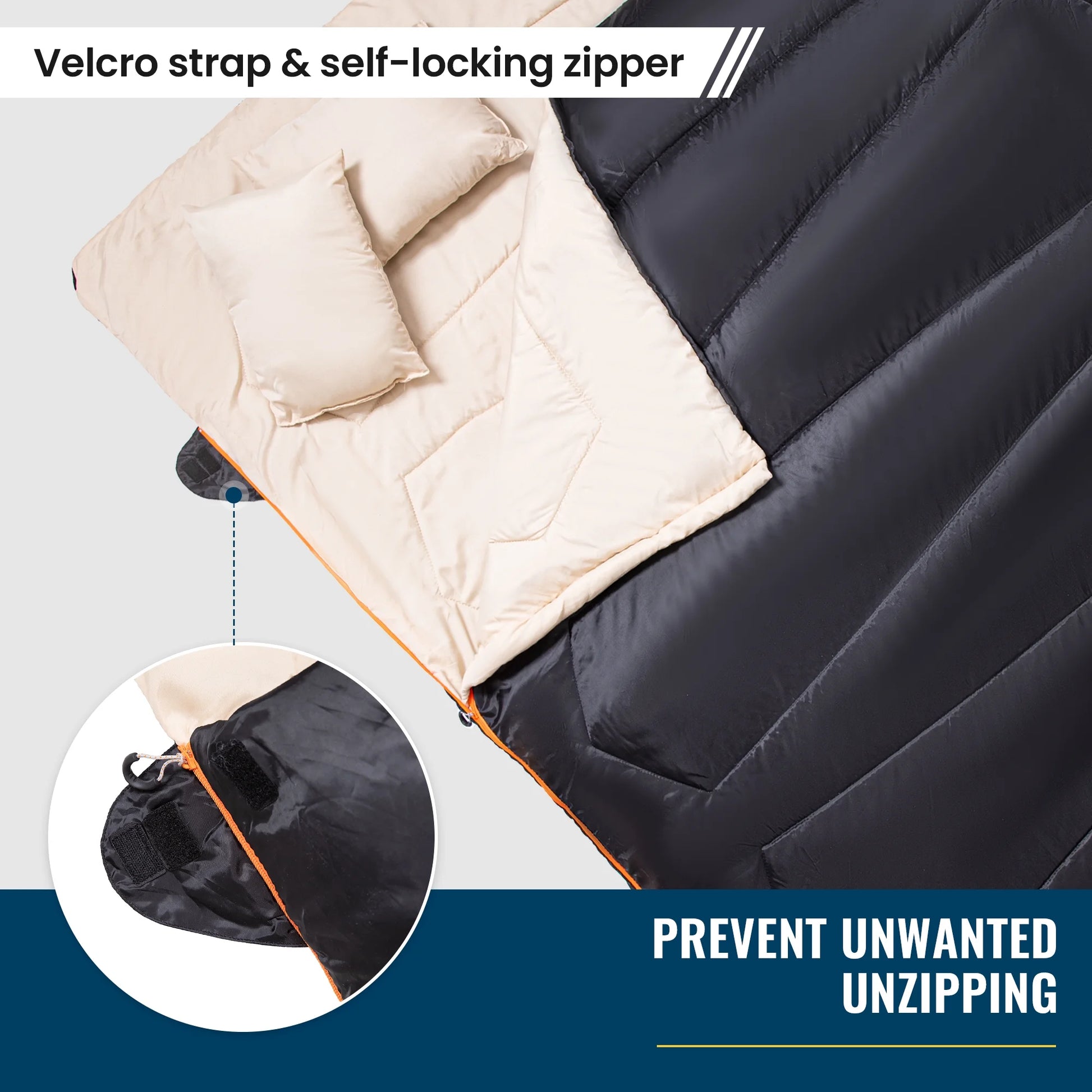 3-In-1 Double Sleeping Bags Lightweight Waterproof Queen Size Sleeping Bag with 2 Pillows for Adult , 39.2°F-62.6°F Black