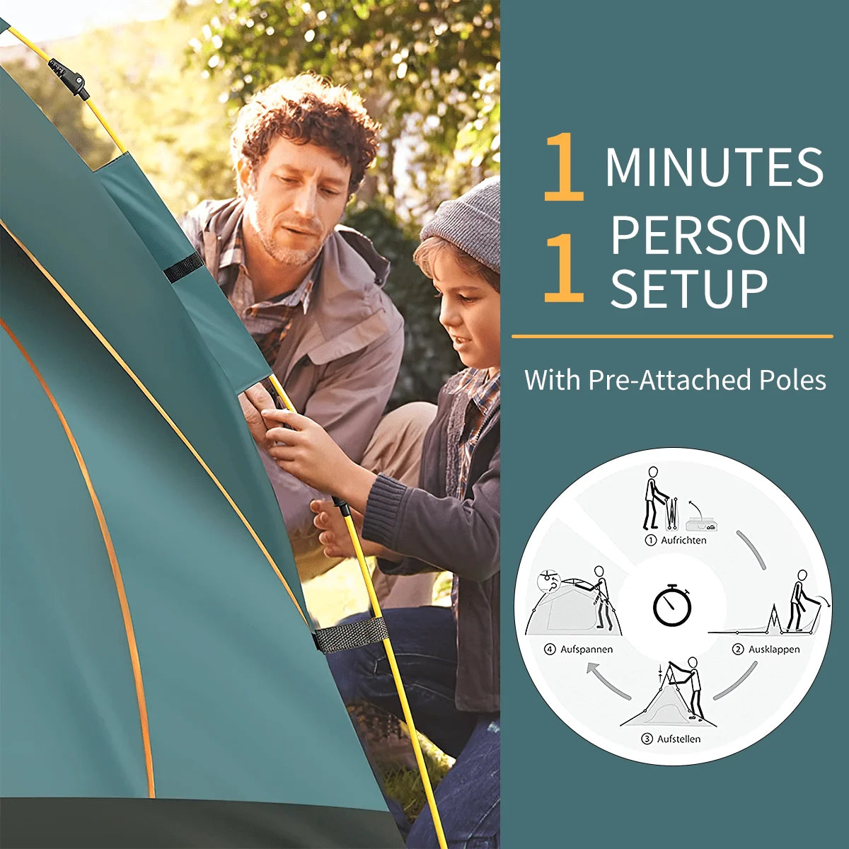 2-4 Person Waterproof Camping Tent with Carrying Bag – Pop-Up Canopy, Instant Family Tent with Windproof Ropes, UV Protection, Ultralight Blackout Design for Beach, Hiking, and Outdoor Camping
