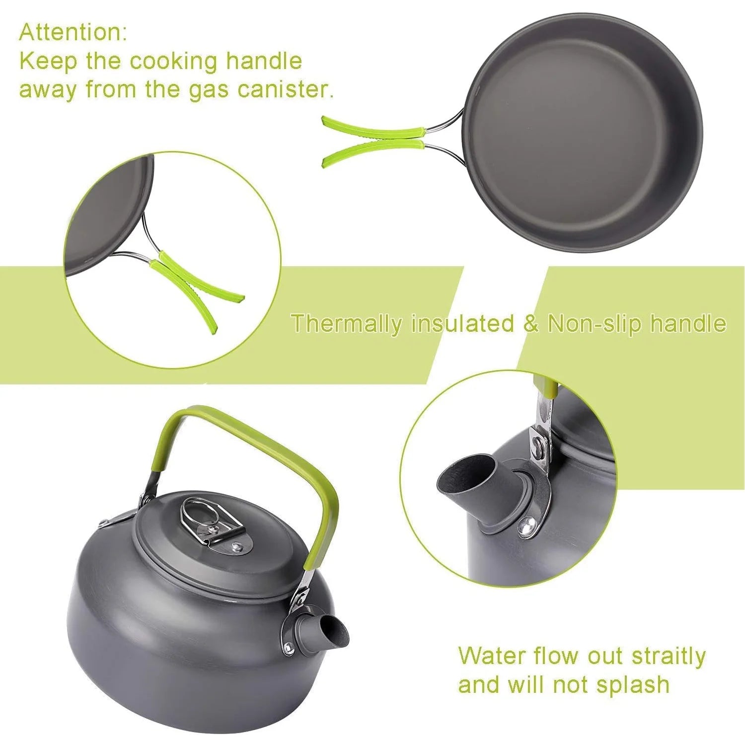 10-Piece Camping Cookware Mess Kit with Pots, Pans, and Kettle 
