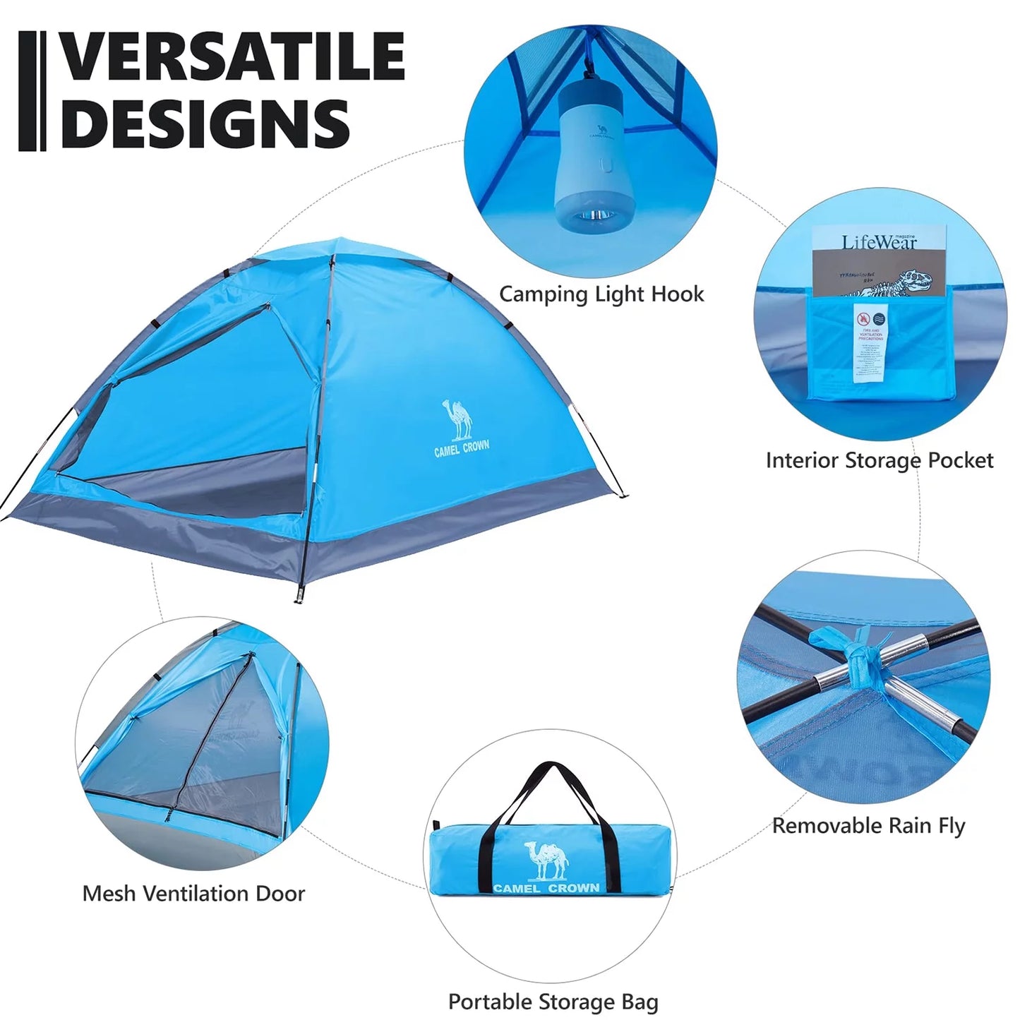 Lightweight 2-Person Camping Tent – Waterproof Dome, Portable Outdoor Emergency Shelter with Easy Setup and Carry Bag (Blue)