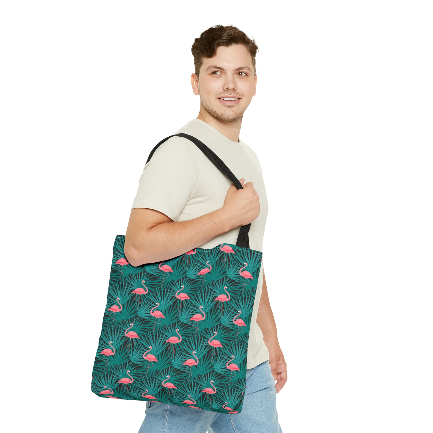 Pink Flamingos and Green Palms - Tote Bag
