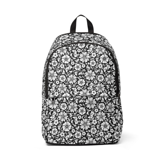 Floral Black and White - Fabric Backpack