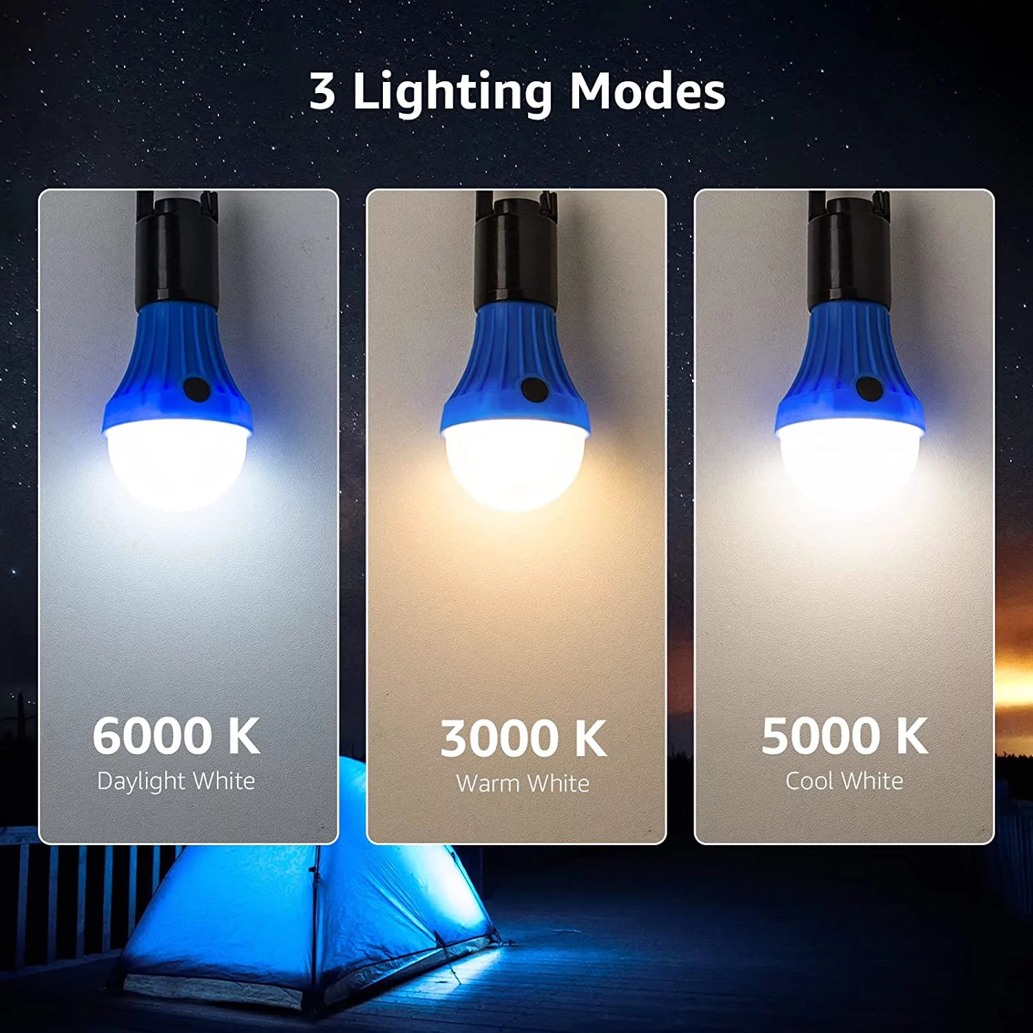 4-Pack LED Camping Lanterns with Clip Hook - 3 Lighting Modes, Collapsible Hanging Tent Lights, Batteries Included, Ideal for Camping, Hiking, Hurricanes, and Power Outages