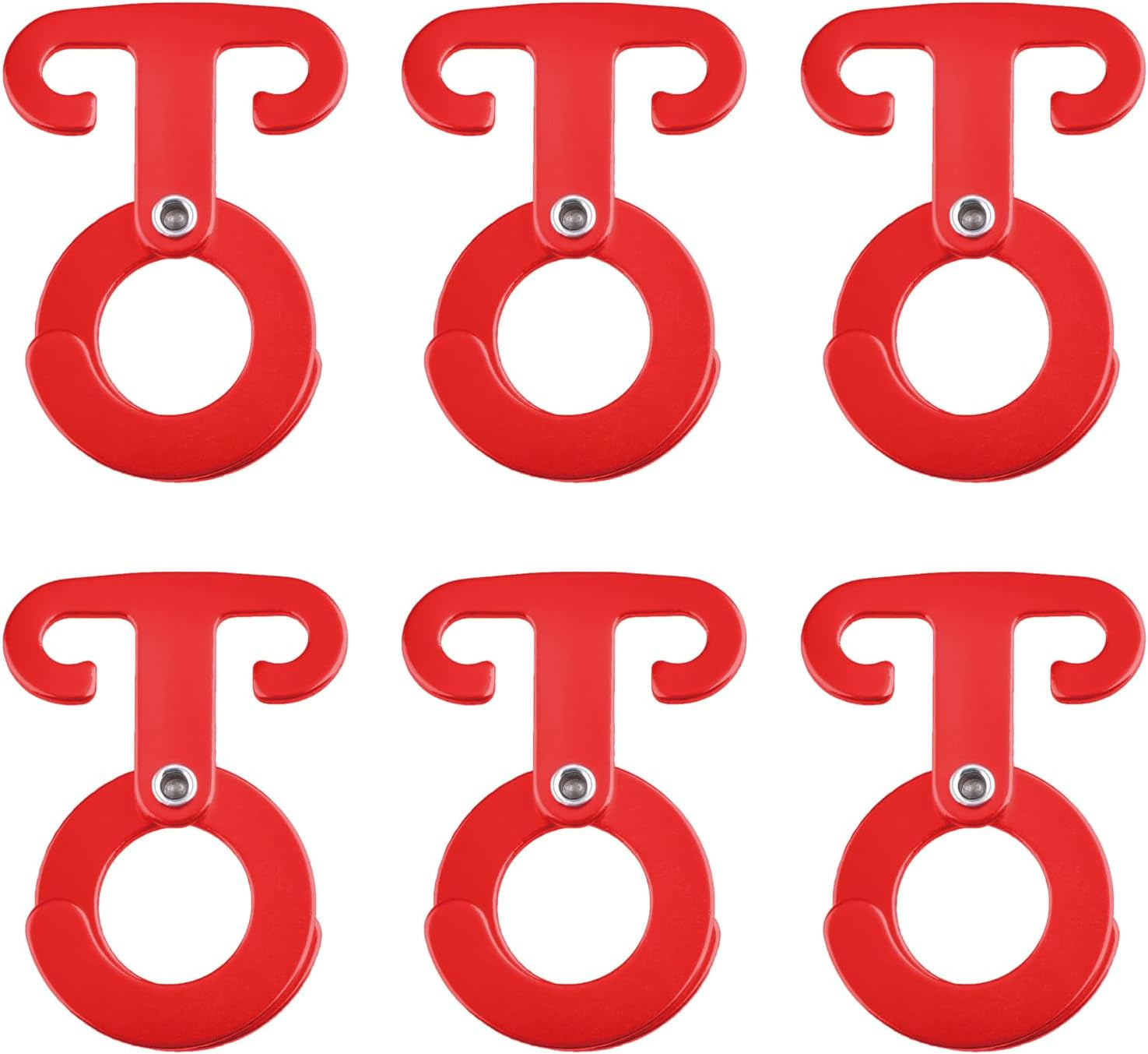 Ultralight Aluminum T-Ring Hooks, Paracord Tension Camp Hooks Guyline Cord Adjuster for Tent Camping Hiking Backpacking Outdoor Activity (Red - 6 Pack)