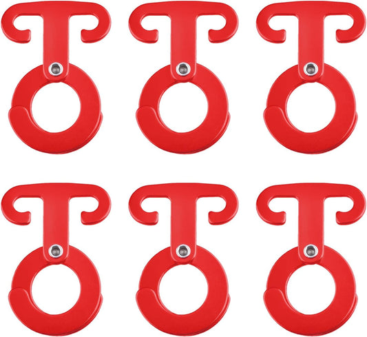 Ultralight Aluminum T-Ring Hooks, Paracord Tension Camp Hooks Guyline Cord Adjuster for Tent Camping Hiking Backpacking Outdoor Activity (Red - 6 Pack)