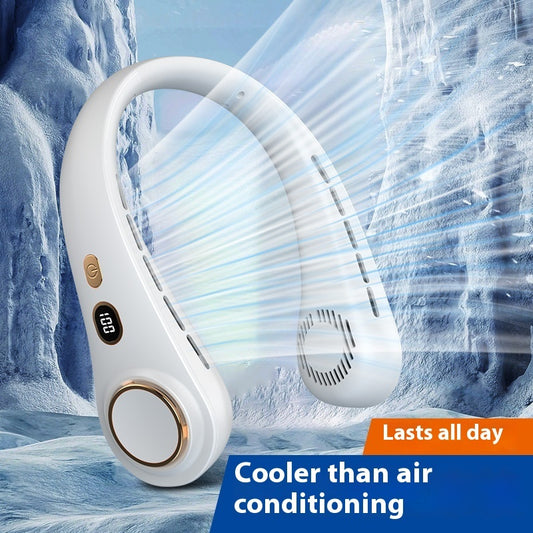 Portable Leaf-free Digital Display Neck Fan